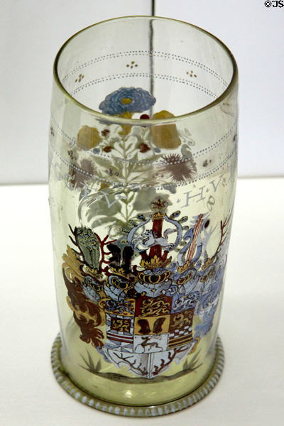 Gray glass humpen with Braunschweiger shield (1618) from Hessisch at Coburg Castle. Coburg, Germany.