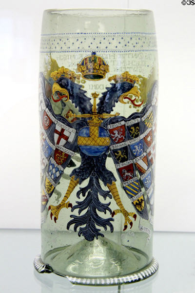 Green glass humpen with Reich eagle (1641) from Saxony? at Coburg Castle. Coburg, Germany.