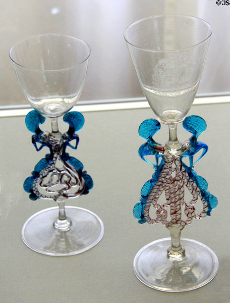 Large engraved snake glasses (17thC) from Germany or Netherlands at Coburg Castle. Coburg, Germany.