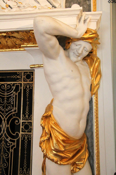 White Hall with stucco fireplace detail (1691-2) by Giovanni Carcani or Girolarno Rossi at Ehrenburg Palace. Coburg, Germany.