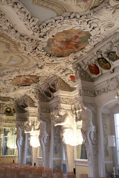 Atlas-like figures support Hall of Giants (1697-9) with stuccowork by Carlo Domenico & Bartolomeo Luchese at Ehrenburg Palace. Coburg, Germany.