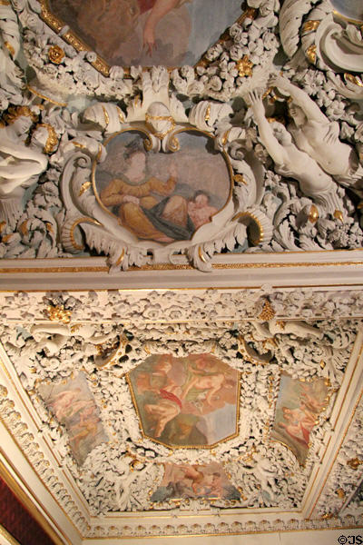 Gallery ceiling details of murals & stucco at Ehrenburg Palace. Coburg, Germany.