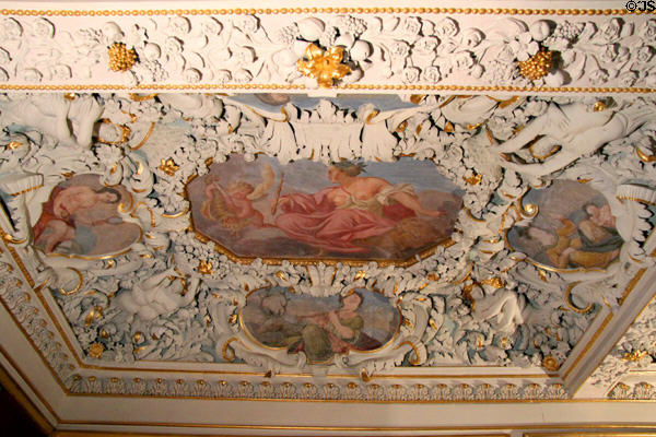 Gallery ceiling details of murals & stucco at Ehrenburg Palace. Coburg, Germany.