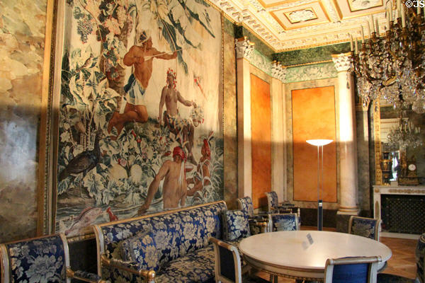 Tapestry from Nouveaux Indes series (1736-41) by Alexandre-François Desportes for Gobelin Factory of Paris in Audience room at Ehrenburg Palace. Coburg, Germany.