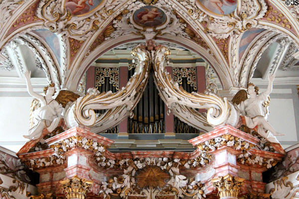 Details of sculpted stucco (1734) by brothers Bartolomeo & Carlo Domenico Luchese in Court church at Ehrenburg Palace. Coburg, Germany.