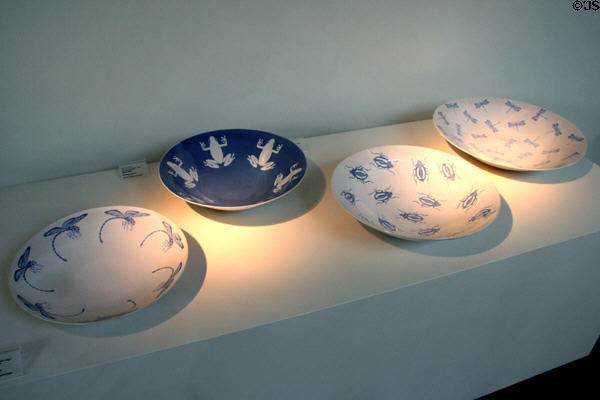 Glass bowls with animal designs (2005) by Heiner Bauer at European Museum for Modern Glass. Coburg, Germany.