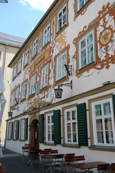 Lavishly painted advertising designs of Loreleÿ building. Coburg, Germany.