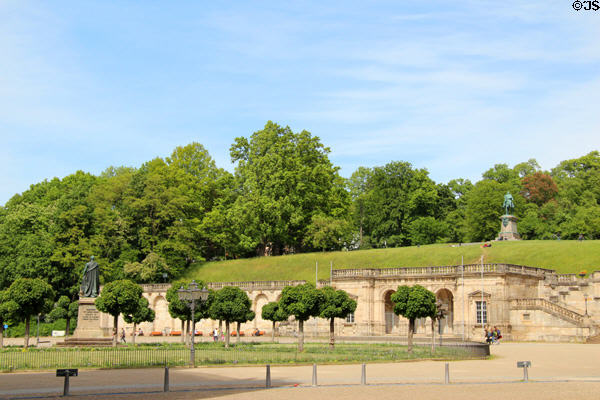 Equestrian statue of Herzog Ernst II over Schlossplatz. Coburg, Germany.