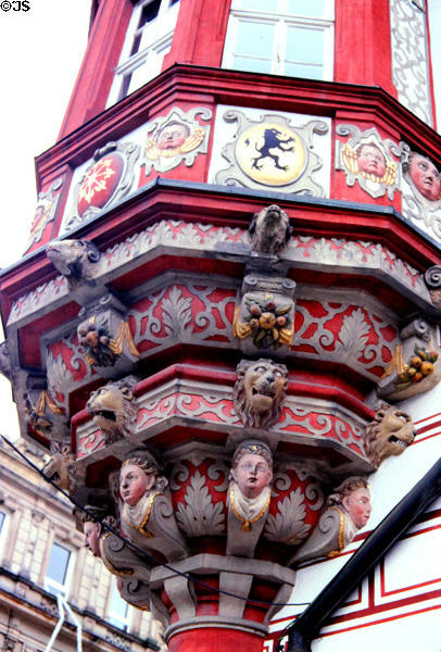 Stadthaus painted oriel tower. Coburg, Germany.