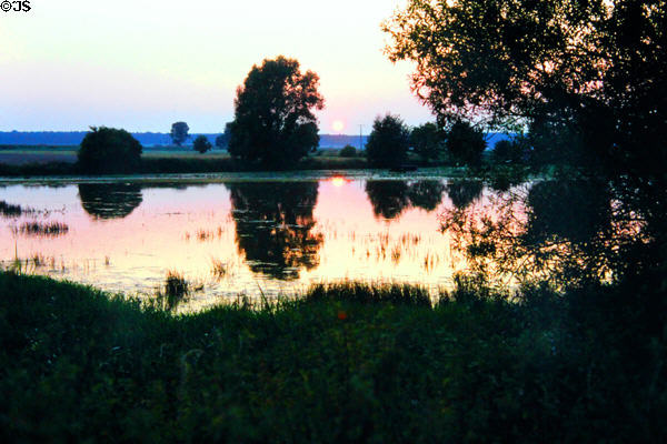 Carp pond at sunset in Franconian Switzerland. Herzogenaurach, Germany.