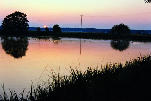 Carp pond at sunset in Franconian Switzerland. Herzogenaurach, Germany.