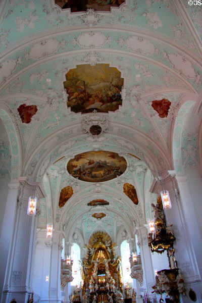 Baroque interior at Gößweinstein pilgrimage basilica. Gößweinstein, Germany.