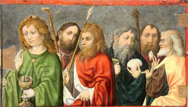 Detail of Apostles with attributes painting (c1440) by Master of Tucher Altarpiece of Nurnberg at Germanisches Nationalmuseum. Nuremberg, Germany.