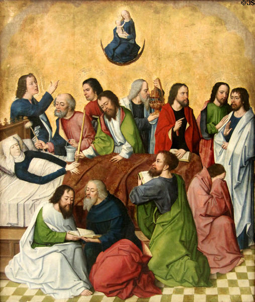 Death of Maria painting (1473) by Master of Maria's Life of Köln at Germanisches Nationalmuseum. Nuremberg, Germany.