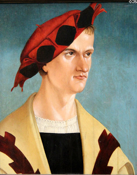 Portrait of fashionable young man (c1519) from Oberrhein at Germanisches Nationalmuseum. Nuremberg, Germany.