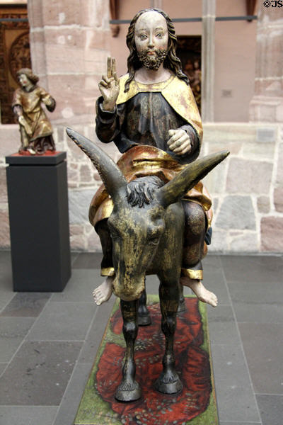 Christ on Palm Sunday Donkey woodcarving (c1505) by pupil of Veit Stoß from Nuremberg at Germanisches Nationalmuseum. Nuremberg, Germany.