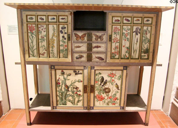 Bookcase (1905) by Royal Arts & Crafts School of Nuremberg painted by Wilhelm Rinneberg at Germanisches Nationalmuseum. Nuremberg, Germany.