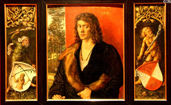 Reproduction of Dürer's portrait of Oswolt Krel (1499) by Andreas Bach at Albrecht Dürer's House. Nuremberg, Germany.