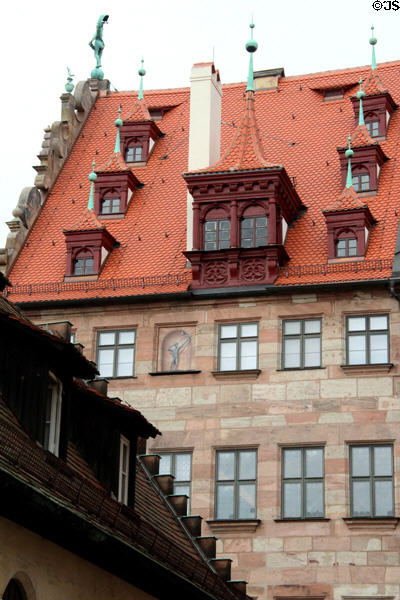 Late Renaissance roofline at Fembohaus City Museum. Nuremberg, Germany.