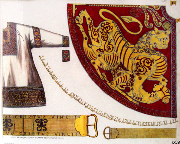 Krönungsmantel (coronation robe details) engraving (1790) by Johann Adam Delsenbach at Fembohaus City Museum. Nuremberg, Germany.