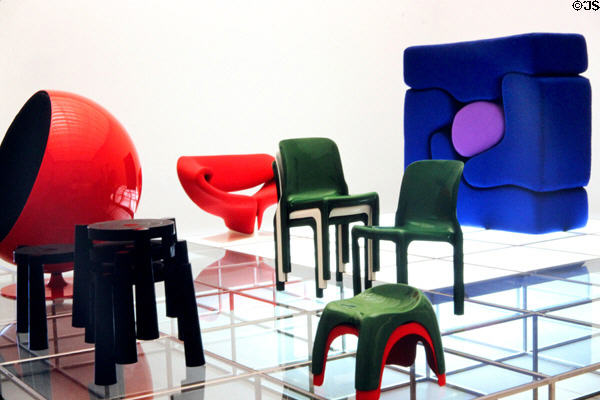Gallery of modern chairs at Neues Museum Nürnberg. Nuremberg, Germany.