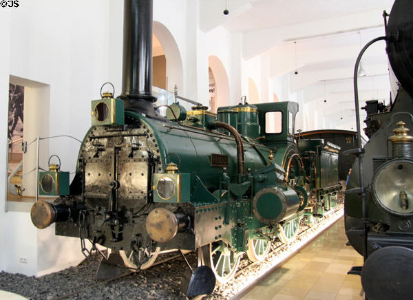 Passenger steam locomotive Bad. IX Phoenix (1863) at Nuremberg Transport Museum. Nuremberg, Germany.