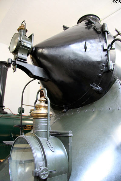 Nose of fast passenger steam locomotive Bay. S 1/6 (1906) at Nuremberg Transport Museum. Nuremberg, Germany.