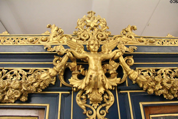 Crown & decoration on private salon car of King Ludwig II of Bavaria at Nuremberg Transport Museum. Nuremberg, Germany.