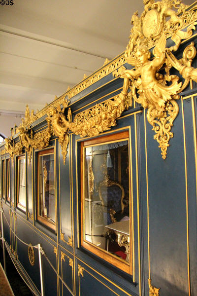 Decoration on private salon car of King Ludwig II of Bavaria at Nuremberg Transport Museum. Nuremberg, Germany.
