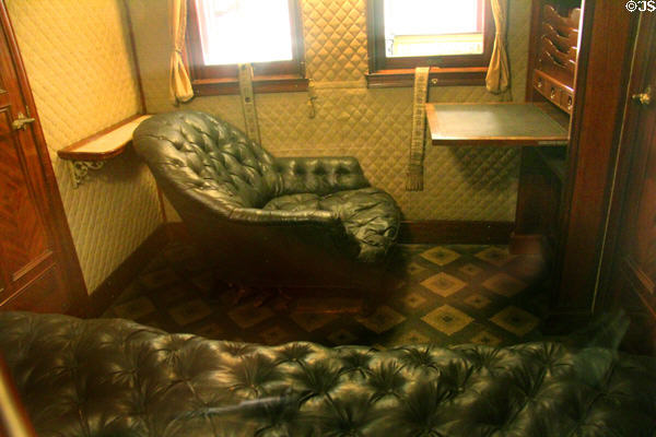 Desk & leather chair in Bismarck's private rail car at Nuremberg Transport Museum. Nuremberg, Germany.