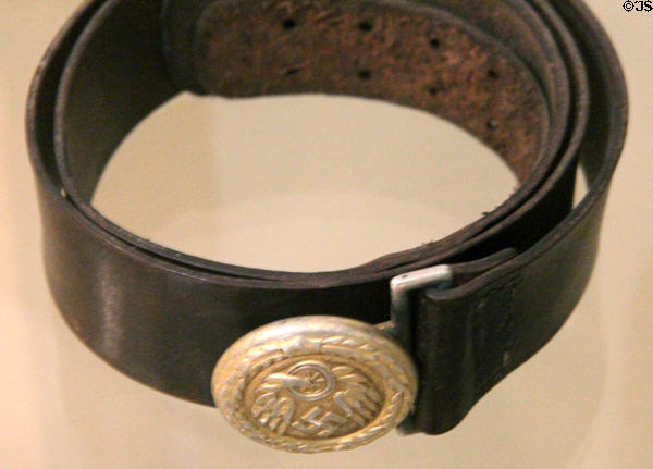 Railway workers belt with swastika buckle from WWII at Nuremberg Transport Museum. Nuremberg, Germany.