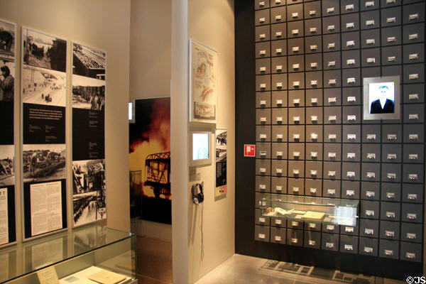 Display about deportation death trains of Third Reich at Nuremberg Transport Museum. Nuremberg, Germany.