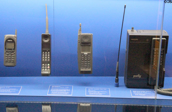 Wireless mobile telephones at Museum of Communications in Nuremberg Transport Museum. Nuremberg, Germany.