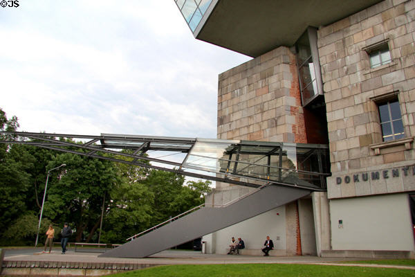 Modern entrance grafted onto unfinished ruins of Nazi-built Congress Hall now Documentation Centre Nazi Party Rally Grounds. Nuremberg, Germany.