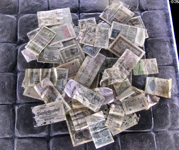 Inflation money at Documentation Centre Nazi Party Rally Grounds. Nuremberg, Germany.
