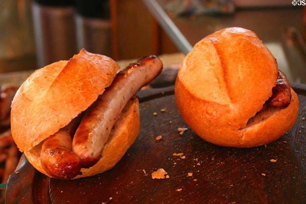 Wurst on a bun. Nuremberg, Germany.
