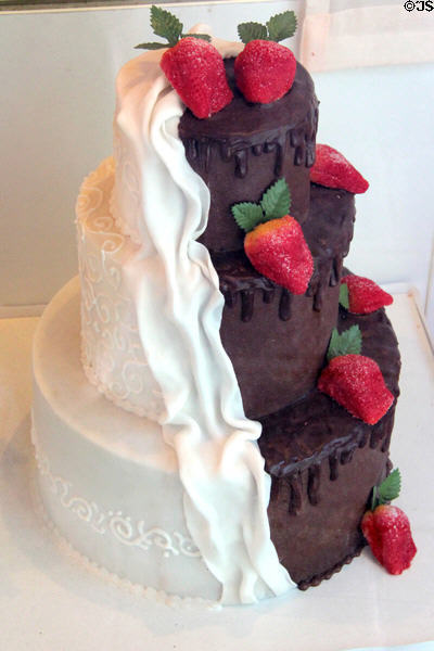 White & dark chocolate cake with strawberries. Nuremberg, Germany.