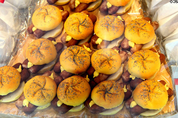 Wursts on buns. Nuremberg, Germany.