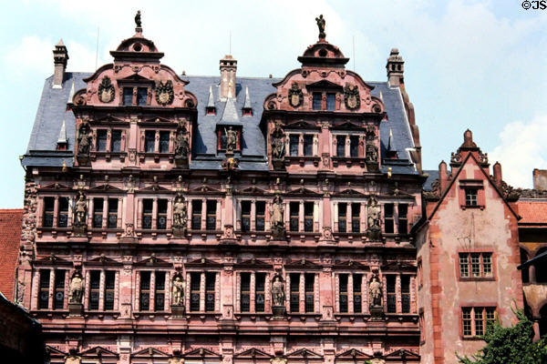 Friedrich Wing of Heidelberg Castle with statues of ancestors of Friedrich IV. Heidelberg, Germany.