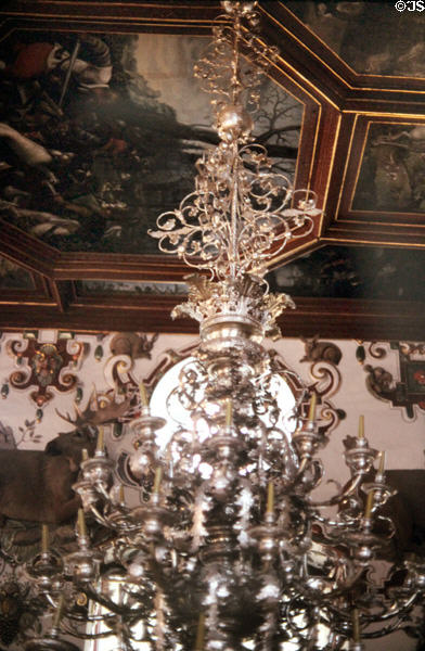 Chandelier in Knights' Hall at Weikersheim Palace. Weikersheim, Germany.