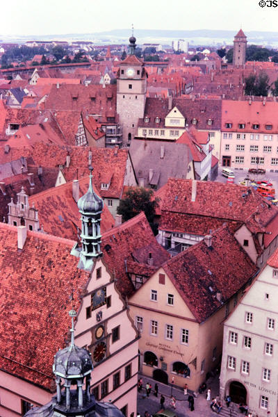 Steep town roofs & towers. Rothenburg ob der Tauber, Germany.