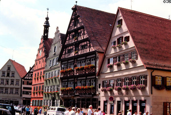 Steep roofed traditional Bavarian buildings on Martin Lutherstrasse. Dinkelsbühl, Germany.