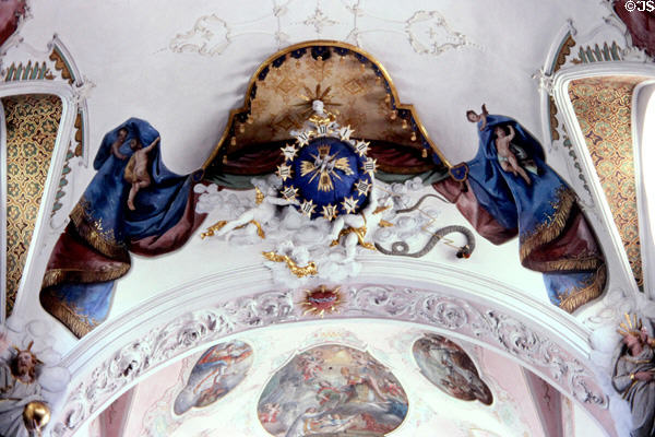 St Magnus Abbey Church interior clock detail. Bad Schussenried, Germany.