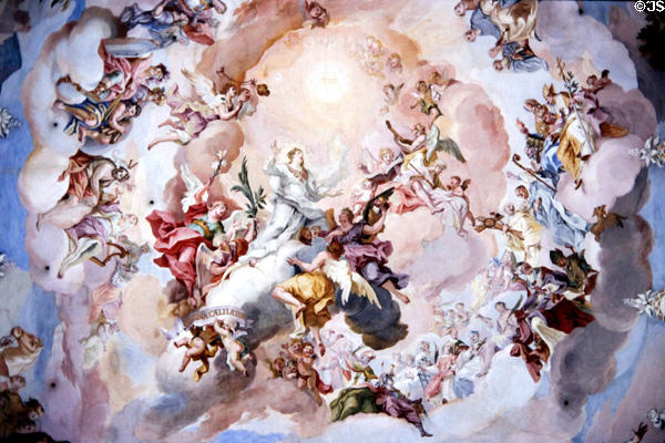 Steinhausen Pilgrimage Church ceiling fresco by Johann Baptist Zimmerman. Steinhausen, Germany.