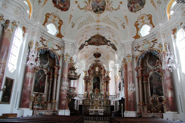 Rococo interior of Liebfrauenkirche. Günzburg, Germany.