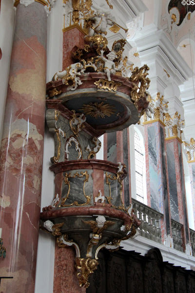 Rococo pulpit at Liebfrauenkirche. Günzburg, Germany.