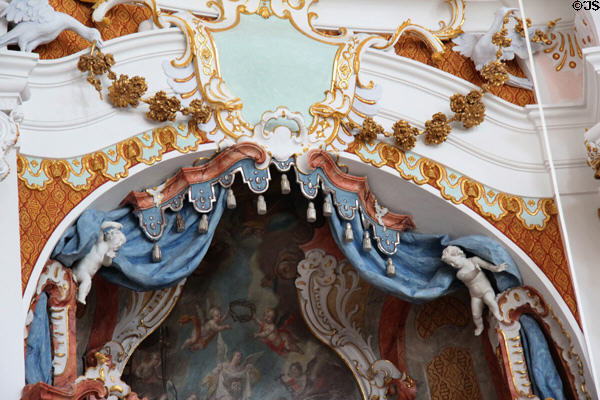Details of stucco work & other adornment at Liebfrauenkirche. Günzburg, Germany.