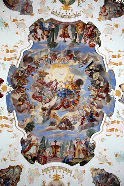Coronation of Mary ceiling fresco (1741) by Anton Enderle at Liebfrauenkirche. Günzburg, Germany.