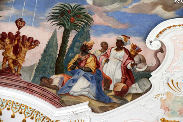 Africa detail of ceiling mural at Liebfrauenkirche. Günzburg, Germany.