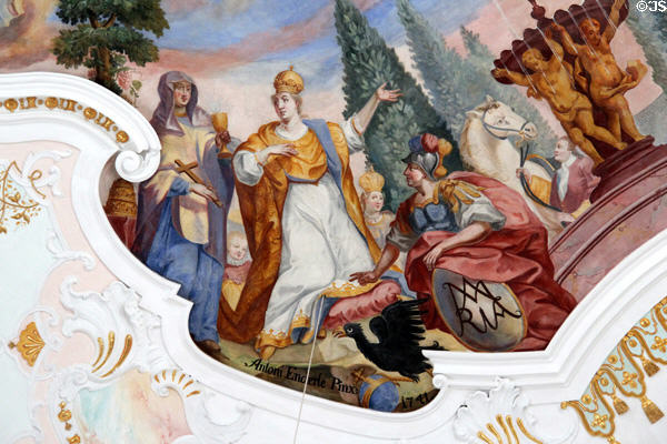 Europe detail of ceiling mural at Liebfrauenkirche. Günzburg, Germany.